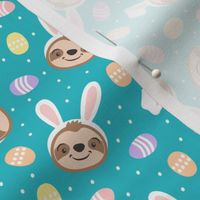 Easter sloths - Easter eggs and bunny ears - teal - LAD22