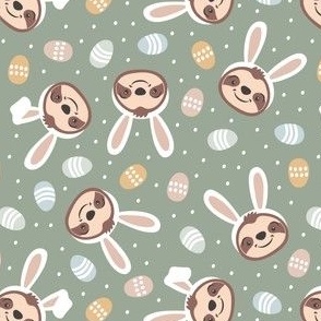Easter sloths - Easter eggs and bunny ears - sage - LAD22