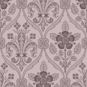 Gothic Revival roses and lilies, mauve