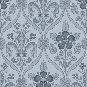 Gothic Revival roses and lilies, dusty blue