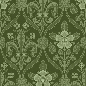Gothic Revival roses and lilies, dark green