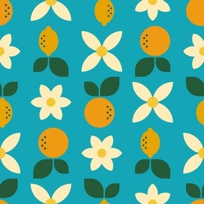 Retro Geometric Citrus Fruit - Bright Blue