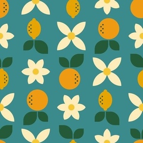 Mod Scandinavian Citrus Fruit - Teal Blue Green