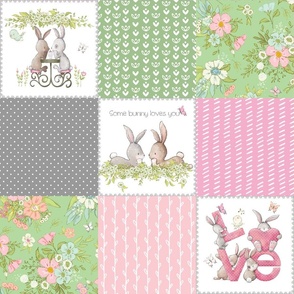Love Some Bunny Patchwork Blanket Quilt, Cute Bunnies + Flowers for Girls, GL-quilt C