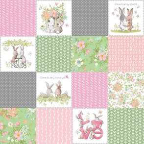 4 1/2" Love Some Bunny Patchwork Blanket Quilt, Cute Bunnies + Flowers for Girls, GL-quilt C