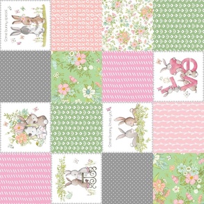 4 1/2" Love Some Bunny Patchwork Blanket Quilt, Cute Bunnies + Flowers for Girls, GL-quilt C rotated