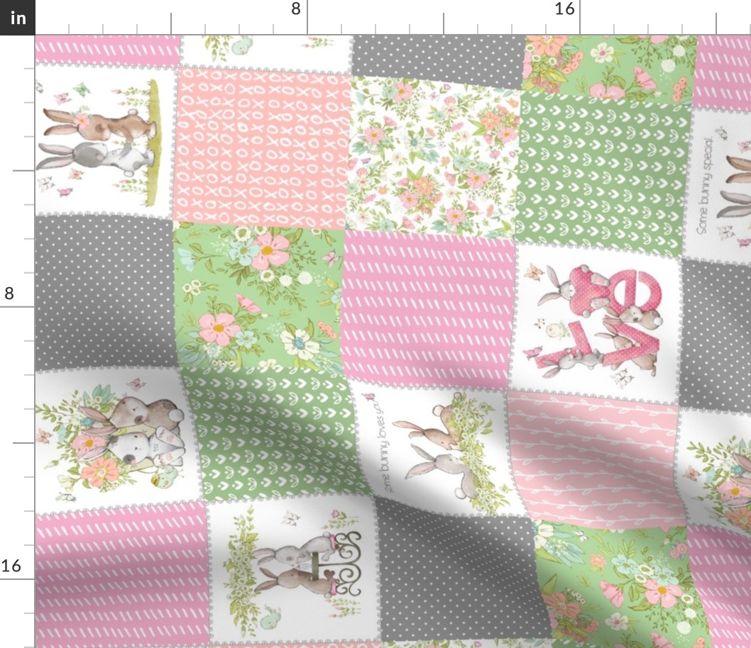 4 1/2" Love Some Bunny Patchwork Blanket Quilt, Cute Bunnies + Flowers for Girls, GL-quilt C rotated