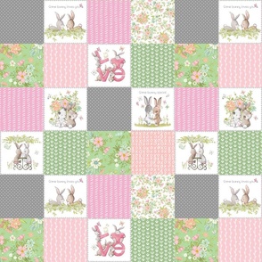 3" Love Some Bunny Patchwork Blanket Quilt, Cute Bunnies + Flowers for Girls, GL-quilt C