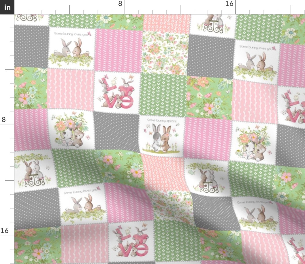 3" Love Some Bunny Patchwork Blanket Quilt, Cute Bunnies + Flowers for Girls, GL-quilt C