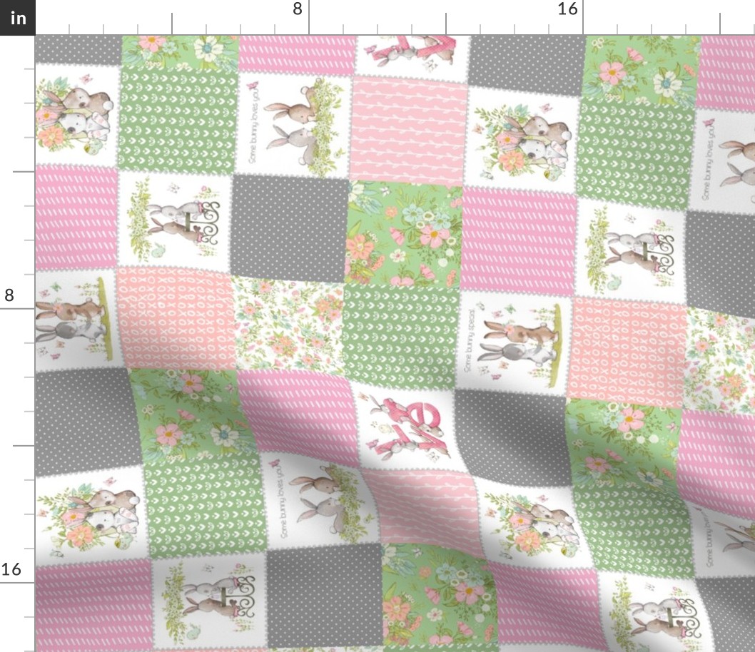 3" Love Some Bunny Patchwork Blanket Quilt, Cute Bunnies + Flowers for Girls, GL-quilt C rotated