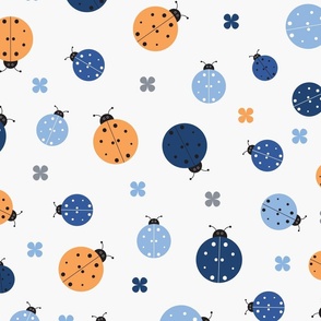 Colorful Ladybugs - Off-White Background - Blue Nova - Insects - Garden - Navy Blue - Baby Apparel - Kids