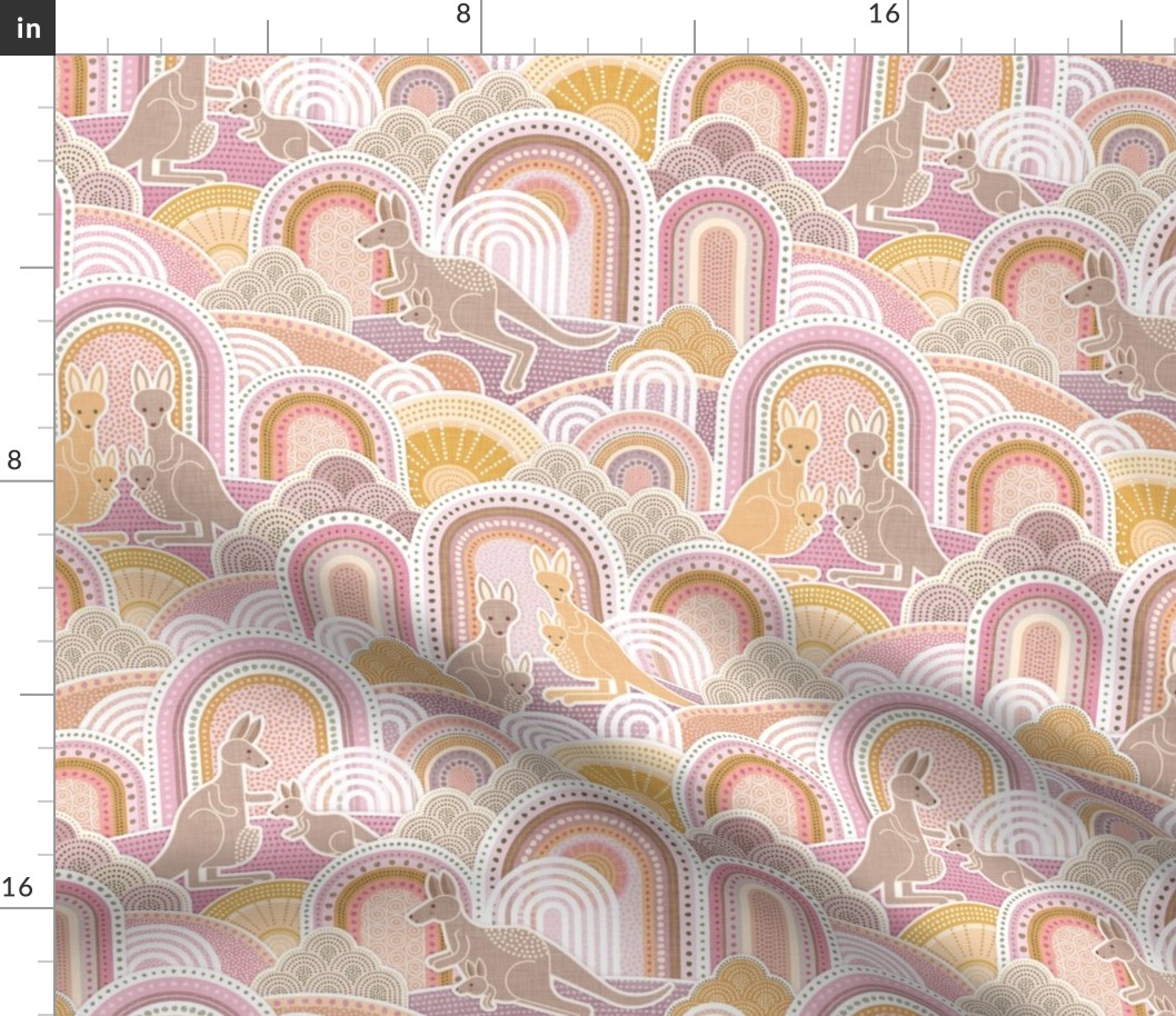 Mama Kangaroo- Warm Pastel Colors- Small- Australia- Animals- Australian Wildlife- Pink- Mauve- Peach- Earth Tones- Baby Girl Wallpaper- Kangaroo Fabric