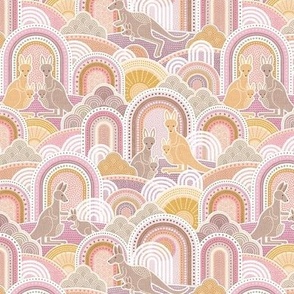 Mama Kangaroo- Warm Pastel Colors- Mini- Australia- Animals- Australian Wildlife- Pink- Mauve- Peach- Earth Tones- Baby Girl Wallpaper- Kangaroo Fabric
