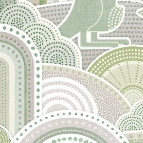 Mama Kangaroo- Pastel Green- Large- Australia- Animals- Australian Wildlife- Taupe- Gray- Baby Girl Wallpaper- Kangaroo Fabric