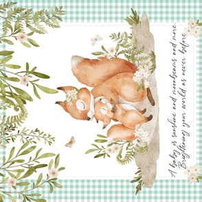 42” x 36” Blanket Panel Mama + Baby Squirrel, Seafoam Woodland Animal Bedding // REQUIRES ONE YARD