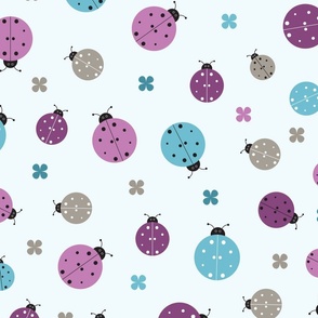 Colorful Ladybugs - Light Blue Background