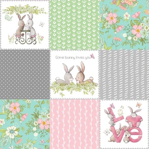 Love Some Bunny Patchwork Blanket Quilt, Cute Bunnies + Flowers for Girls, GL-quilt D