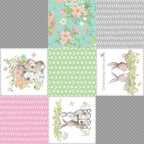 Love Some Bunny Patchwork Blanket Quilt, Cute Bunnies + Flowers for Girls, GL-quilt D rotated