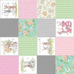 4 1/2" Love Some Bunny Patchwork Blanket Quilt, Cute Bunnies + Flowers for Girls, GL-quilt D rotated