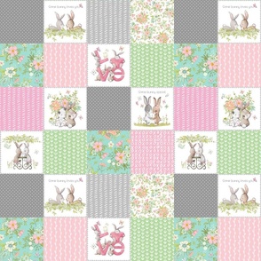 3" Love Some Bunny Patchwork Blanket Quilt, Cute Bunnies + Flowers for Girls, GL-quilt D