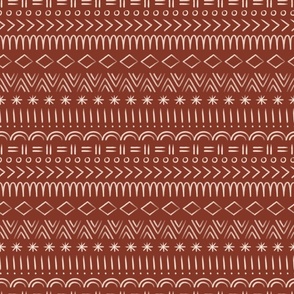 Hand drawn mudcloth design with lines, arrows, diamonds in rust, SMALL