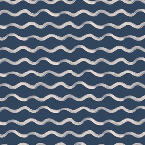 Hand drawn mudcloth design with lines, beach waves in navy blue, MEDIUM