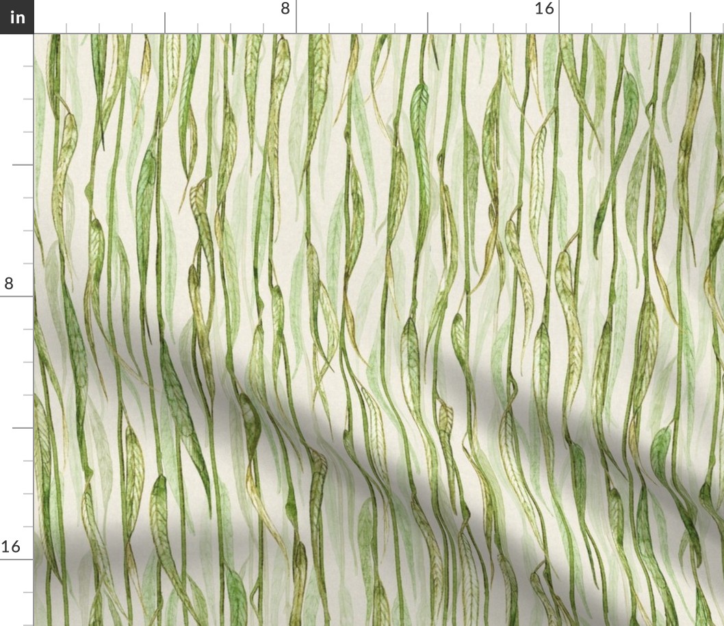 Weeping Willow Tree Leaves CottageCorehome on Cream, Cottagecore, soothing decor, Eggshell, Ivory and pastel green, artichoke, celadon, sage for neutralbotanicalsdc for gender neutral ,baby,   nursery wallpaper