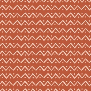 Hand drawn mudcloth design with zigzag lines and dots in rust, SMALL