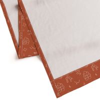 Hand drawn line art mudcloth design with mosntera leaves, desert moon in rust, small