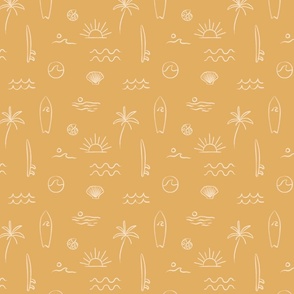 Hand drawn line art mudcloth design, summer beach in golden yellow, small