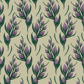 Flower Branch // Normal scale // botanical branch lilac dark green//  light green background  