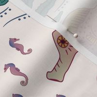 Pocket for baby seahorses - colourful pregnant male seahorse  damask - cream - large