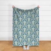 Pocket for baby seahorses - pregnant male seahorse  damask - blue on dusty green - medium