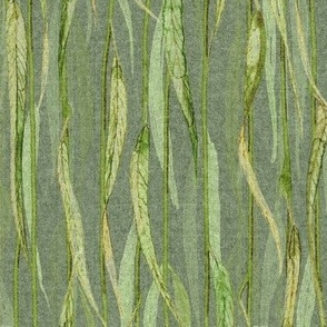 willow tree leaves dark green tranquil home decor, soothing wallpaper, branches, sage, artichoke green, pine