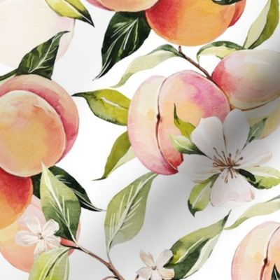 Large / Peach Orchard / White - Summer, Fruit, Peaches