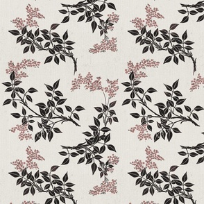JAPANESE VINTAGE BOTANICAL PRINT - FADED RED AND BLACK
