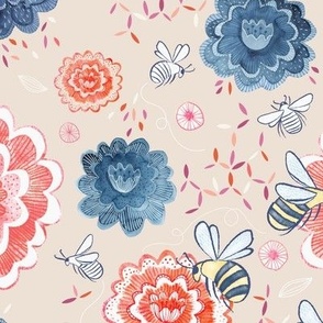 Bees and Blooms Pink Jumbo