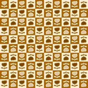 Cute little Tulips buffalo check Block Print burnt sienna