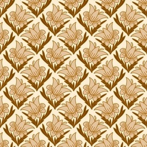 Vintage Folk Tulips Block Print burnt sienna neutral