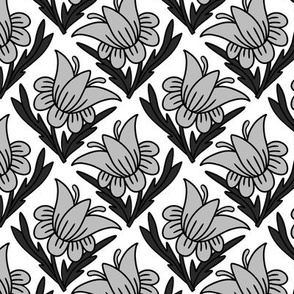 Vintage Folk Tulips Block Print white and black