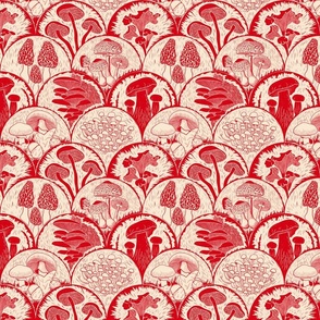 Woodland Botanical Mushroom scallop Block Print red