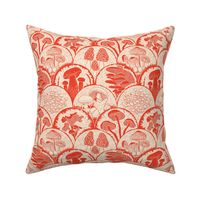 Woodland Botanical Mushroom scallop Block Print retro red