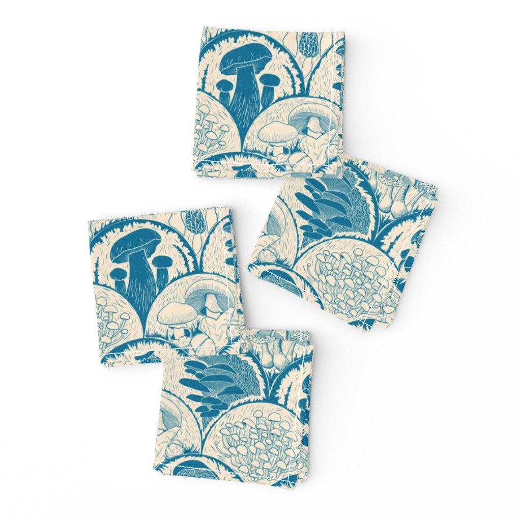 Woodland Botanical Mushroom scallop Block Print retro blue