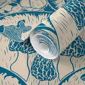 Woodland Botanical Mushroom scallop Block Print retro blue