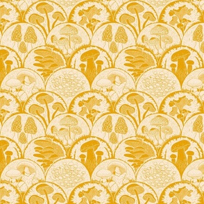 Woodland Botanical Mushroom scallop Block Print sunshine yellow