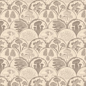 Woodland Botanical Mushroom scallop Block Print neutral grey