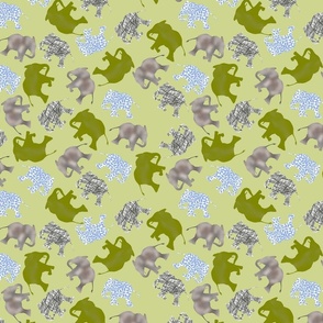Baby elephants polka dots chartreuse green 