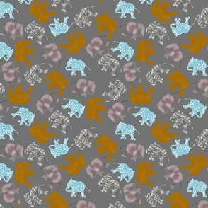 Baby Elephants polka dots grey cinnamon 