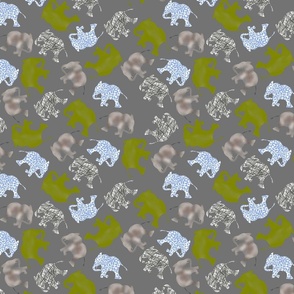 Baby elephant polka dots grey green 