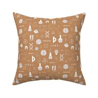 Little Scientist - Modern boho Science student design with dna chemistry and physics icons brain nerd and collega classroom illustrations pastel beige white on caramel burnt orange